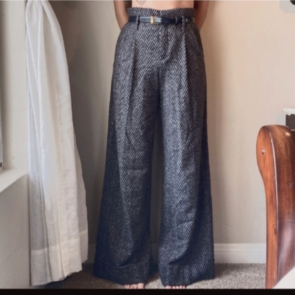 ZARA Herringbone Wide-Leg Trousers